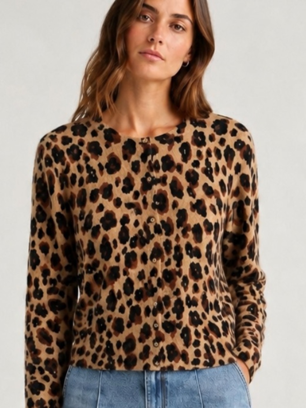 Lord & Taylor Cashmere Leopard Print Cardigan in Brown and Black